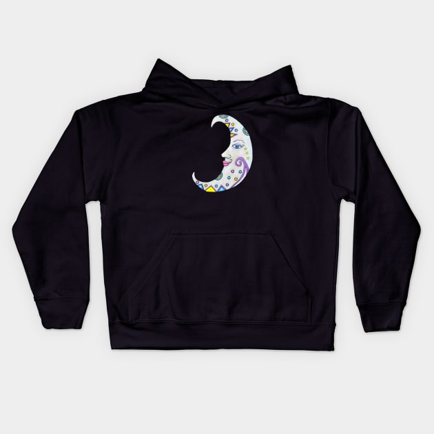 Abstract Fantasy Decorated Crescent Moon With Face Kids Hoodie by DeerSpiritStudio